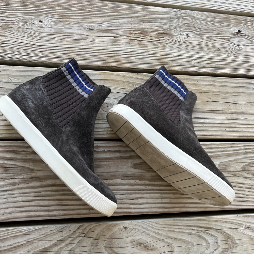 Vince Coleman Gray Suede Slip-On Sneakers stripe sock 8 booties